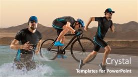  Presentation with running race - Presentation theme featuring triathlon-sport-collage-man-running background and a violet colored foreground