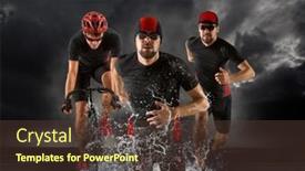  Presentation with running race - Slide deck featuring triathlon-sport-collage-man-running background and a tawny brown colored foreground