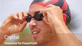  Presentation with swim suit - Audience pleasing PPT theme consisting of triathlon suit training for ironman backdrop and a red colored foreground