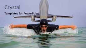  Presentation with triathlon - PPT layouts having triathlon swimmer at sea on plane background butterfly swimming style background and a light blue colored foreground