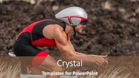  Presentation with trial - Theme featuring triathlon time trial cycling triathlete man wearing aero bike helmet with visor biking on competition race background and a tawny brown colored foreground