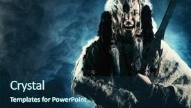  Presentation with warrior - Beautiful PPT theme featuring tribal wars - ancient warrior barbarian ethnic costume backdrop and a ocean colored foreground