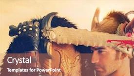  Presentation with warrior - Amazing PPT theme having tribal wars - powerful ancient warrior with bloody backdrop and a coral colored foreground