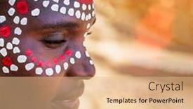  Presentation with tribal - Presentation design featuring tribal-young-african-woman background and a coral colored foreground