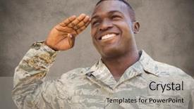  Presentation with digital - Cool new presentation theme with tribute - digital composite of soldier smiling backdrop and a light gray colored foreground