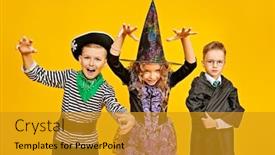  Presentation with kids space - Cool new theme with trick-or-treating-on-halloween backdrop and a gold colored foreground