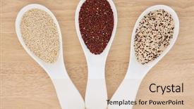  Presentation with quinoa - Amazing presentation theme having quinoa health food varieties in porcelain scoops over beech wood background backdrop and a lemonade colored foreground