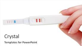 Presentation with pregnancy - Slide deck enhanced with tried tested - pregnancy test in hand isolated background and a  colored foreground