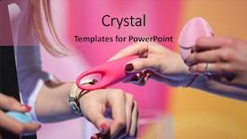  Presentation with gadget - PPT theme enhanced with tried tested - women trying beauty gadget background and a coral colored foreground