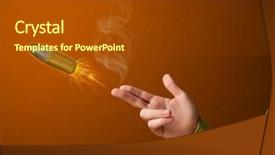  Presentation with gun - PPT theme featuring trigger finger - gun shaped male hand background and a tawny brown colored foreground