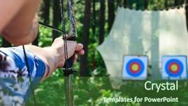  Presentation with targets - Presentation having trigger finger - man aiming bow at targets background and a forest green colored foreground