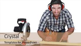  Presentation with band - Theme having trigger finger - man with band saw marking background and a  colored foreground