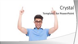  Presentation with gold man smile - Presentation theme enhanced with trigger finger - smiling young casual man pointing background and a  colored foreground