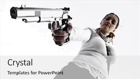  Presentation with gun - Presentation design enhanced with trigger finger - young girl aiming background and a white colored foreground