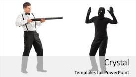  Presentation with man lust - Presentation theme featuring trigger point - angry man threatening a burglar background and a  colored foreground