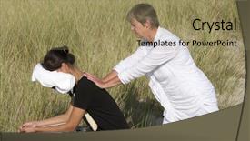  Presentation with sports massage therapist - Colorful slide deck enhanced with trigger point - chair massage backdrop and a coral colored foreground