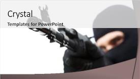  Presentation with gun - Slide deck featuring trigger point - image of killer pointing his background and a white colored foreground