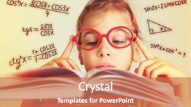  Presentation with child girl reading a book - Amazing theme having trigonometry from a book collage backdrop and a coral colored foreground