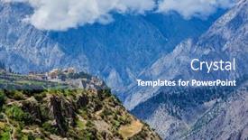  Presentation with village india - Amazing PPT theme having triloknath-village-in-himalayas-famous backdrop and a teal colored foreground