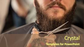  Presentation with barber - Presentation design enhanced with trim - barber with scissors shaving bearded background and a tawny brown colored foreground