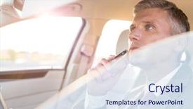  Presentation with trim - Cool new PPT layouts with trim - businessman trimming while looking backdrop and a sky blue colored foreground