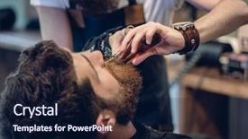  Presentation with barber - Colorful slide deck enhanced with trim - close-up of the hand backdrop and a navy blue colored foreground