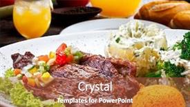  Presentation with grilled - Slide deck having trim - grilled meat with trimmings background and a red colored foreground