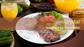  Presentation with grilled - Slide deck having trim - grilled meat with trimmings background and a red colored foreground