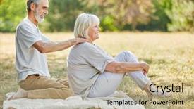  Presentation with werry old man and gis music - Audience pleasing PPT theme consisting of trip fall protection - old man gives a neck backdrop and a coral colored foreground