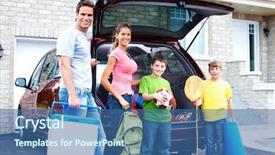  Presentation with family - Audience pleasing theme consisting of trip generation - smiling happy family backdrop and a ocean colored foreground