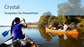  Presentation with golf trip - Colorful presentation theme enhanced with trip in a canoe backdrop and a cool aqua colored foreground