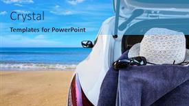  Presentation with vacation - Colorful slide deck enhanced with trip-to-the-beach backdrop and a light blue colored foreground