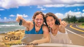  Presentation with car rental - Slide deck consisting of trip travel couple showing car background and a coral colored foreground