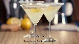  Presentation with lemon in sparkle water - Colorful presentation theme enhanced with triple - glasses with tasty lemon drop backdrop and a coral colored foreground