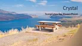  Presentation with picnic - Presentation theme enhanced with triple saut - picnic table over fantastic view background and a light blue colored foreground