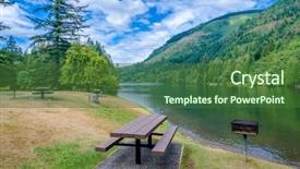  Presentation with mountain lake - Presentation with white cup man work background and a coral colored foreground