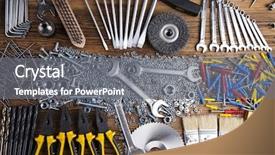  Presentation with wood tools - Amazing presentation design having triplet - assorted work tools on wood backdrop and a  colored foreground