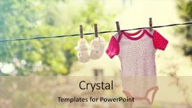  Presentation with baby clothes - Amazing slide deck having triplet - baby girl clothes hanging backdrop and a soft green colored foreground