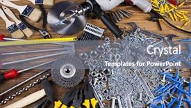  Presentation with tools - Colorful presentation theme enhanced with triplet - working tools on wooden background backdrop and a  colored foreground