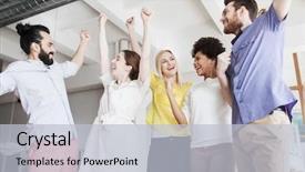  Presentation with victory team - Slides having teamworksuccess - business triumph gesture people background and a light gray colored foreground