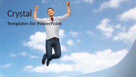  Presentation with sky blue - Theme having triumph power and people concept background and a  colored foreground