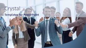  Presentation with leader - Presentation consisting of triumphant-group-of-staff-congratulating background and a sky blue colored foreground