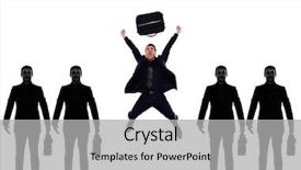  Presentation with business people silhouette - Slide deck having triumphant in silhouette shadow withe background and a  colored foreground