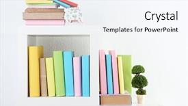  Presentation with trivia - PPT layouts with trivia - books on white shelves background and a sky blue colored foreground