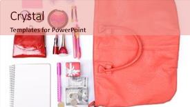  Presentation with arabic ladies - Beautiful PPT layouts featuring trivia - ladies handbag and things backdrop and a coral colored foreground