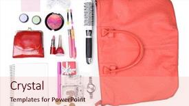  Presentation with trivia - Slide deck featuring trivia - ladies handbag and things background and a coral colored foreground