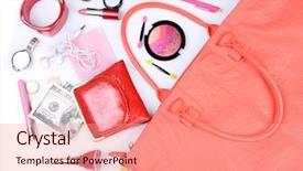  Presentation with trivia - Amazing slides having trivia - ladies handbag and things backdrop and a coral colored foreground