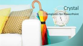  Presentation with trivia - Cool new presentation theme with trivia - umbrella in home interior close-up backdrop and a cool aqua colored foreground