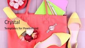  Presentation with indian women children - Cool new presentation theme with trivia - women bag stuff on wooden backdrop and a coral colored foreground