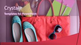  Presentation with independant women - PPT layouts featuring trivia - women bag stuff on wooden background and a violet colored foreground